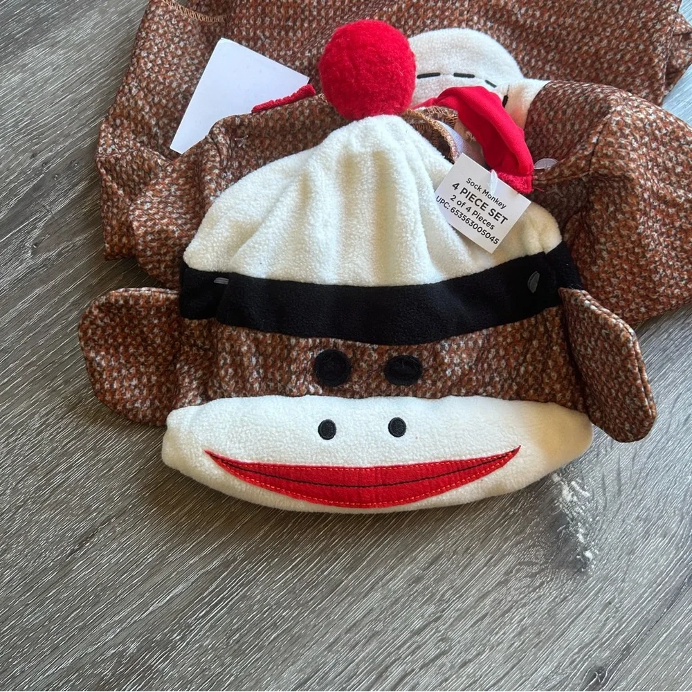 NWT Baby 6-12 M Sock Monkey Halloween Costume Jumpsuit Hat Tail‎